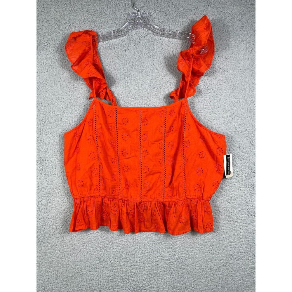 BP Nordstrom peplum ruffle eyelet crop tank top Orange Red NWT 1X